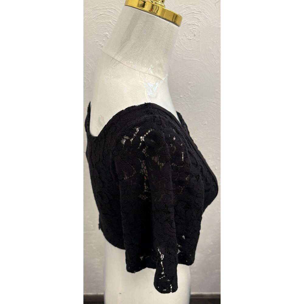 Zara Black Lace Structured Short Sleeve Lined Crop Top Size Medium Gothic - Picture 4 of 5